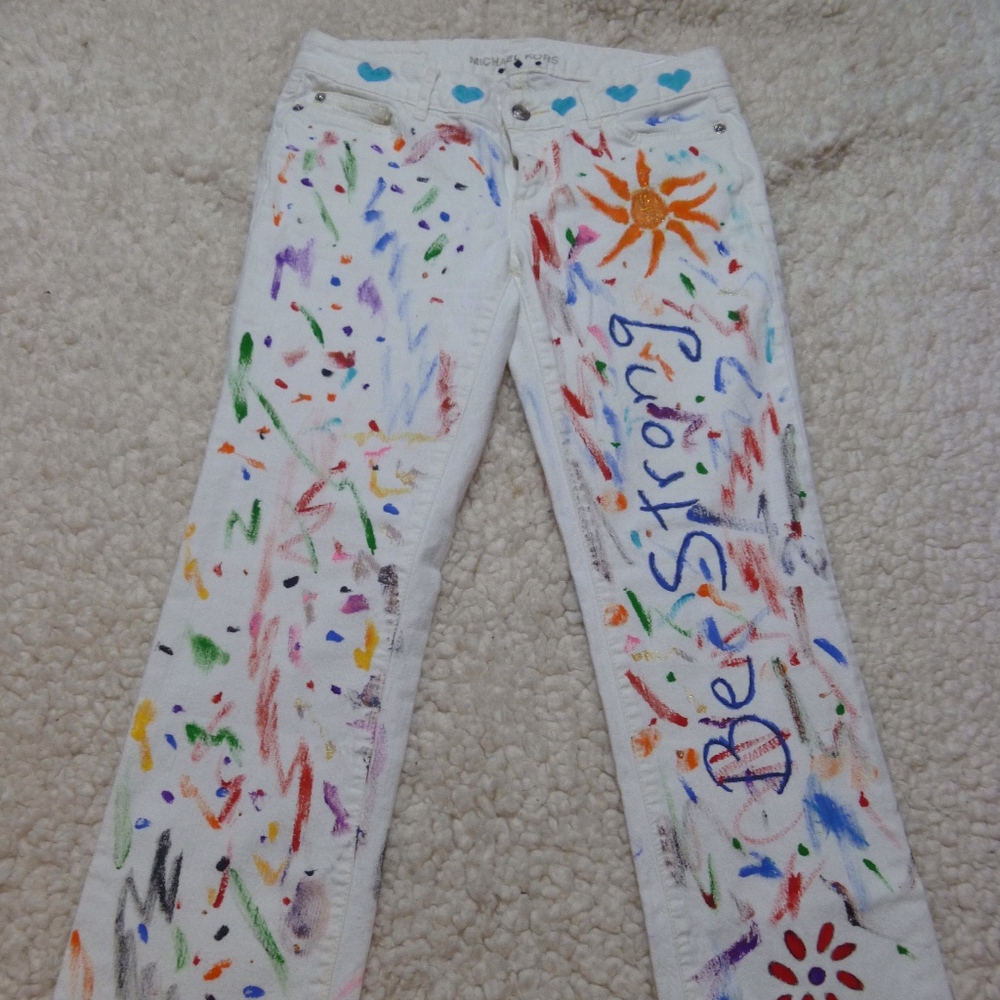 Michael Kors Hand Painted Jeans Be Strong Size 2P